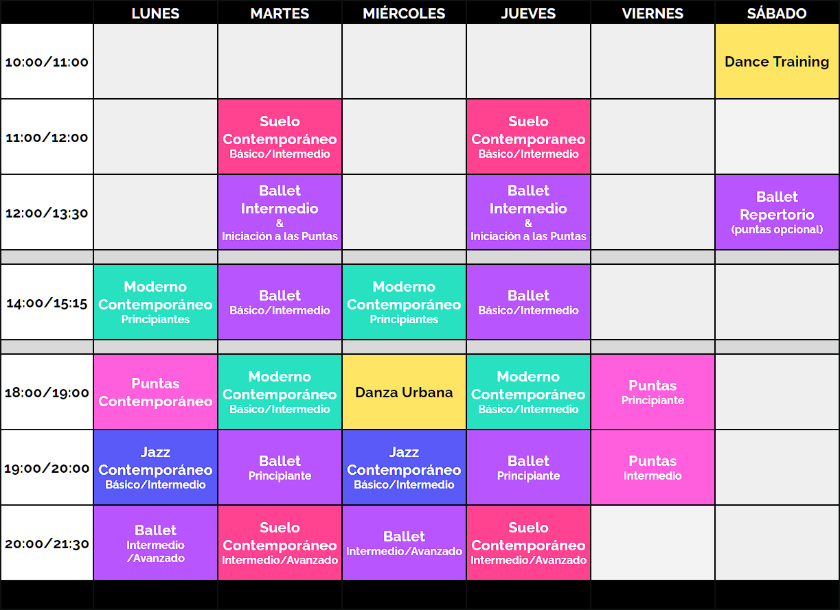 calendario con horarios de clases 2024